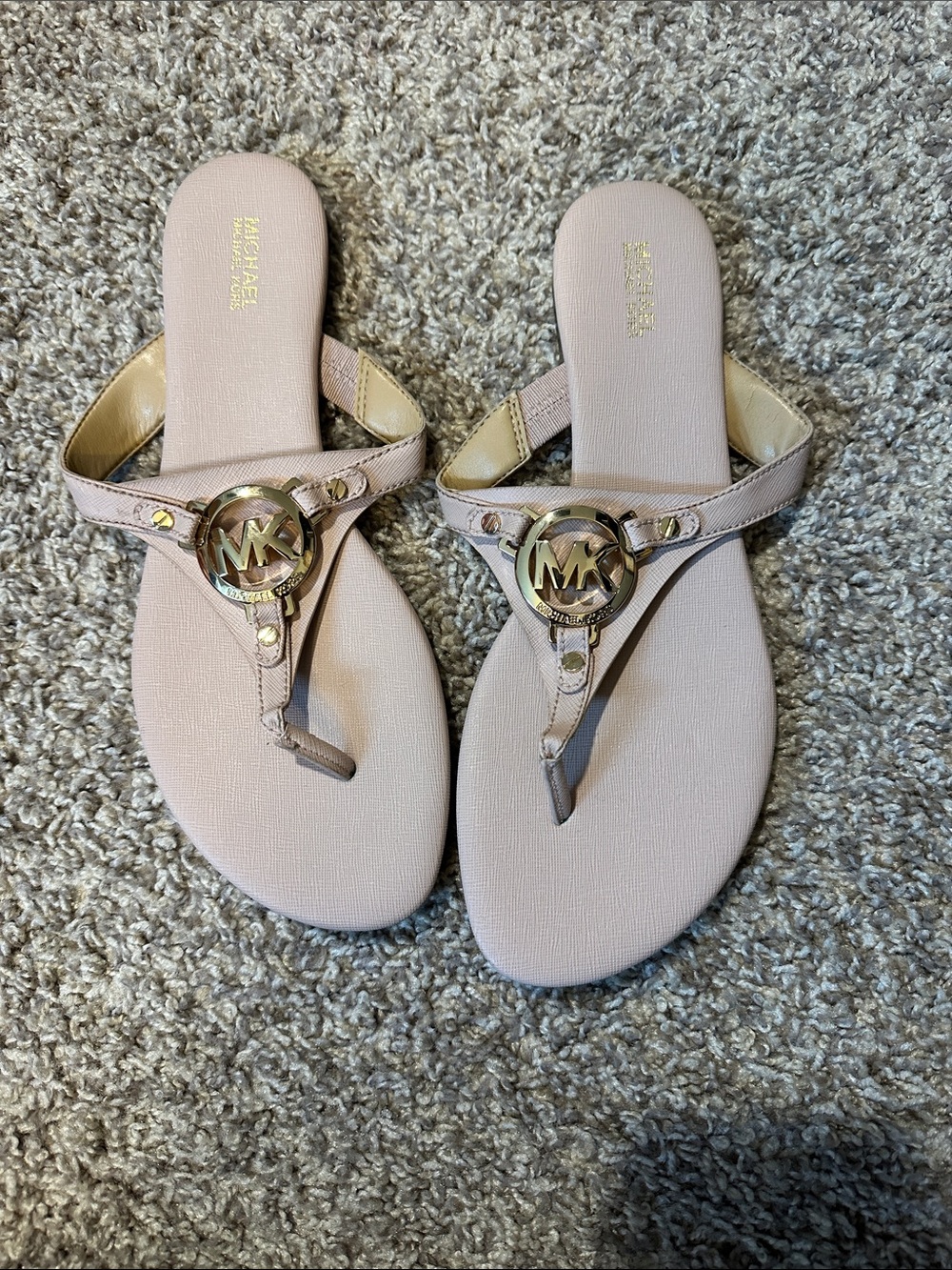 Michael Kors Blush Pink MK Logo Thong Sandals